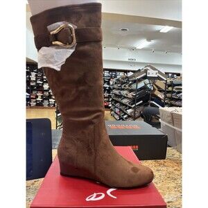 IMPO Women's Gelsey Knee High Wedge Boots Eco Faux Suede Cigar Brown Size 7.5 M